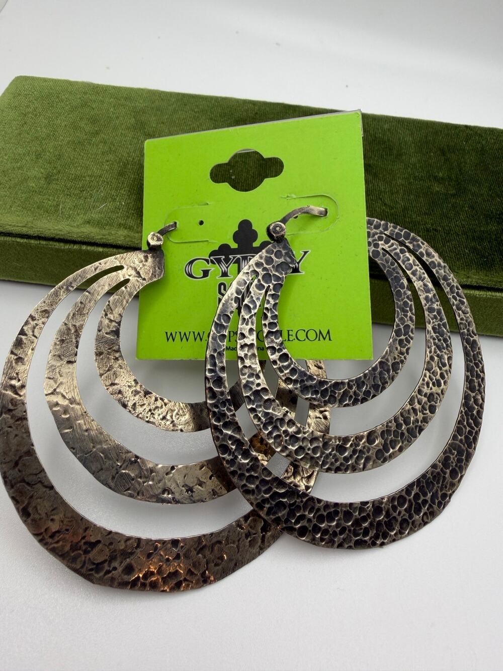 Gypsy Soule textured tiered crescent hoop earrings